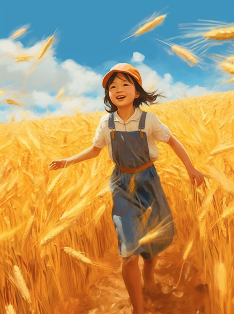 麦田小麦田野天空金色秋季丰收竖版插画,插画/手绘图,插画/手绘图库,插画/手绘图下载,插画/手绘